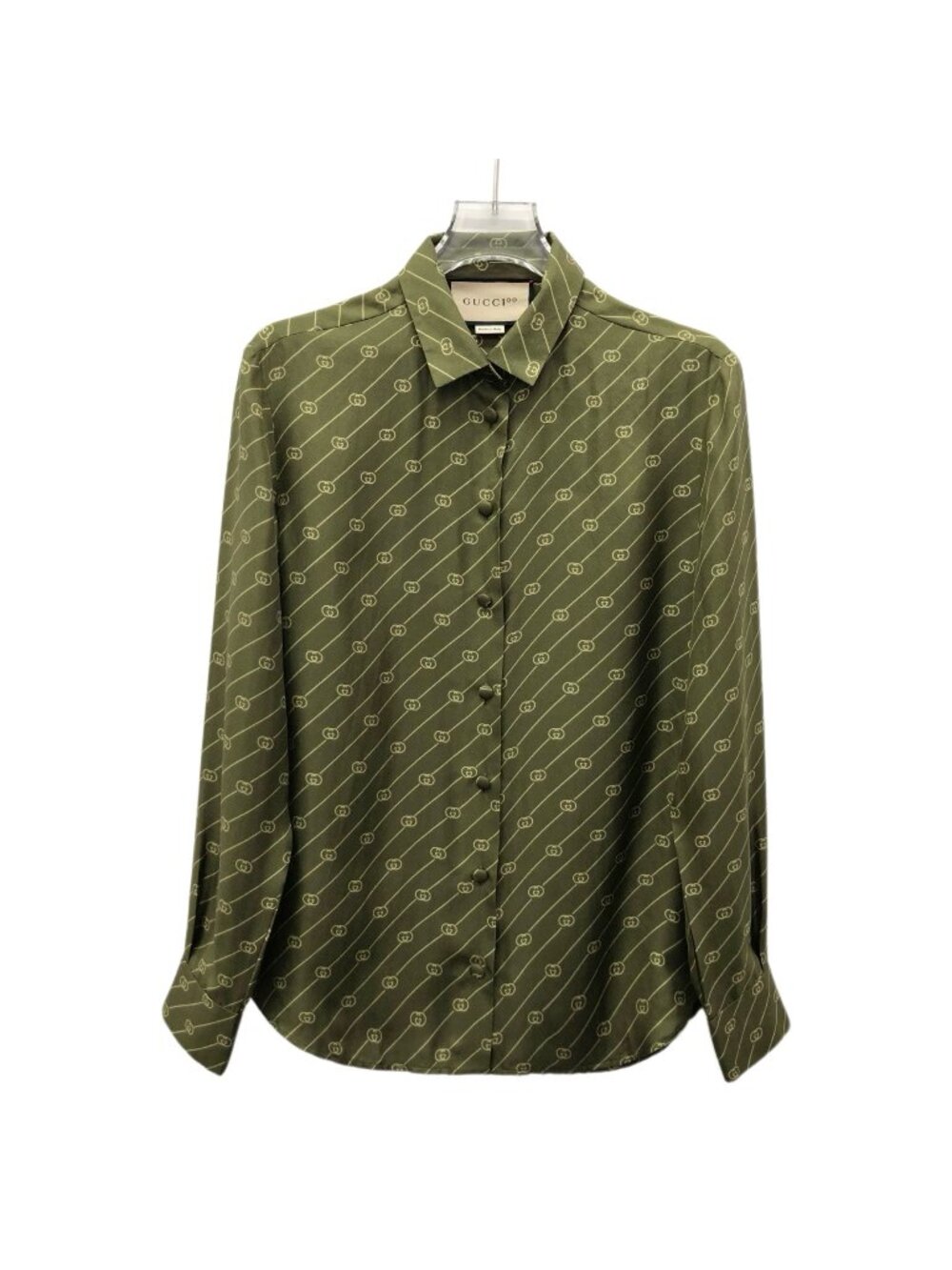 Gucci 100 Special Collection Green Diagonal GG Silk Shirt
